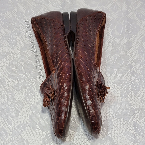 Vintage Pappagallo Woven Leather Tassel Classic Flats Brown Slipon Loafers 9.5 - Picture 9 of 16